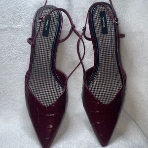 Vince Burgundy Croc-Embossed Pointed Slingback Flats
